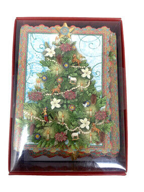 Punch Studio Christmas Tree w/ Candles Embellished Holiday Cards 10 ct
